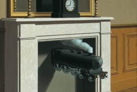 Bildsujet: René Magritte Die durchbohrte Zeit, 1938 Öl auf Leinwand The Art Institute of Chicago © VBK Wien, 2011