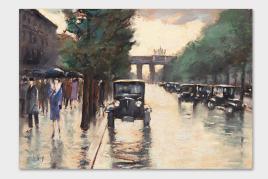 Lesser Ury Unter den Linden mit Blick auf das Brandenburger Tor Pastell, 35 x 50 cm, l. u. sign. L. Ury, unter Passepartout u. Glas gerahmt, ungeöffnet. - Expertise: Dr. Sibylle Groß, Berlin, 19.7.2011. Das Pastell wird von Frau Dr. Groß in das in Vorbereitung befindliche Werkverzeichnis aufgenommen. - Prov.: Privatbesitz Amsterdam bis 1981, seitdem Privatsammlung Norddeutschland. Zuschlag: 130.000 €