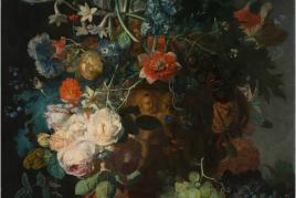 Rachel Ruysch, Stilleven met bloemen op een marmeren tafelblad, 1716