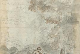 Stefano della Bella (1610 – 1664) Reiter in einer Flusslandschaft, 1650/55 Feder in Braun über schwarzem Stift, grau laviert, 285 x 192 mm © Hamburger Kunsthalle / bpk Photo: Christoph Irrgang