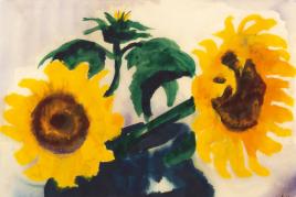 Emil Nolde (1867 - 1956). Zwei Sonnenblumen in einer blauen Vase, um 1930 - 1935. Aquarell/Japanbütten. Sign.; Slg. Dr. Paul Wassily, Kiel. Gutachten von Prof. Dr. Martin Urban, Stiftung Seebüll, 1981.