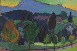 Gabriele Münter Der Blaue Berg, Öl auf Malpappe, 1908 25,7 x 34,7 cm (10.1 x 13.6 in) Schätzpreis: € 250.000-350.000