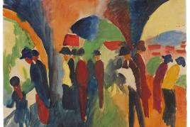 AUGUST MACKE Unter den Lauben von Thun (Ein Spaziergängermotiv), 1913. Aquarell Schätzung: € 600.000 Ergebnis: € 1.825.000