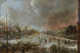 Aert van der Neer Winterlandschaft mit Feuersbrunst, um 1660 Öl auf Holz, 34 x 40,3 cm Privatsammlung