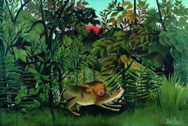 Henri Rousseau, Le lion, ayant faim, se jette sur l’antilope, 1905, Copyright Foundation Beyeler, Foto: Robert Bayer