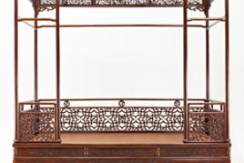 A huanghuali canopy bed  Early Qing Dynasty, 17th century L. 224cm W. 147.7cm H. 231.2cm  Ever Arts Gallery, Hong Kong