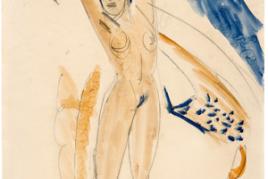 W & K – Wienerroihter & Kohlbacher, Ernst Ludwig Kirchner (1880–1938) Stretching Nude c.1913-14 Watercolour over drawing in pencil on vellum Signed by Erna Kirchner (lower right): E L Kirchner 58,9 x 45,9 cm Provenance: Collection Ernesto Blum, Caracas