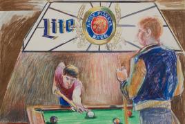 Patrick Angus, Pool Table Light Beer Buntstift auf Papier, 22.7 x 30.5 cm © Douglas Blair Turnbaugh