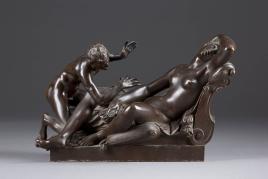 Lot 2005: GIOVANNI BOLOGNA GEN. GIAMBOLOGNA (1529-1608), Schlafende Nymphe mit Satyr, Bronze, braun patiniert. H. 20,5 cm, B. 32 cm. Erlös 30.000,- €