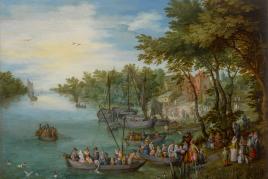 Jan Brueghel the Elder A Wooded River Landscape With A Landing Stage, Boats, Various Figures And A Village Beyond Estimate $2.5/3.5 millionJan Brueghel the Elder A Wooded River Landscape With A Landing Stage, Boats, Various Figures And A Village Beyond Estimate $2.5/3.5 million