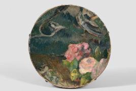 Paul Gauguin (1848-1903), Blumen und Vogel, Tamburin-Dekor – um 1884/1886, Öl auf Leder, Durchmesser 20 cm, Schätzpreis: 70 000 - 100 000 €