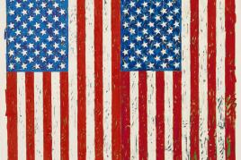 Lot 24 Jasper Johns Flags I (ULAE 128) Screenprint in colors, 1973, signed in pencil, dated and numbered from the edition of 65 (toal edition includes seven artist’s proofs), on J.B. Green paper, framed Sheet: 699 by 889 mm, 27 ½ by 35 in. Estimate $1/1.5 million  Sold for $1,575,000