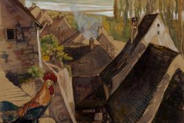 Mez, Alfred, 1885 - 1955 Blick über die Dächer von Breisach mit Blick auf die Rheinebene und die Vogesen, Ausrufpreis: € 250,-