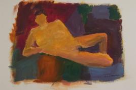 Jutta Ebeling-Dehnhard, Female Nude with Colored Background Acrylic on Paper 16" x 20"