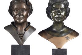 Bronze busts of Queen Mother and her Majesty The Queen by John Robinson (c) SPA