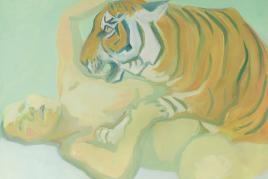 Maria Lassnig, Mit einem Tiger schlafen, 1975, © Maria Lassnig Foundation