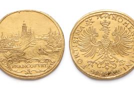 Goldmünze, Frankfurt am Main, 5 Dukaten, auf das Ende des 30-jährigen Krieges, 1648, ca. 17,03 g Ausruf EUR 24.000,-