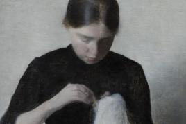 Vilhelm Hammershøi (1864-1916): Ein junges nähendes Mädchen,1887, Öl auf Leinwand, 37 x 35 cm © Ordrupgaard Museum