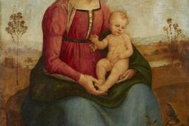 Lot 64 Italienischer Meister wohl des frühen 16. Jh. Madonna mit Kind in einer Landschaft Öl auf Holz, 51 x 34,5 cm