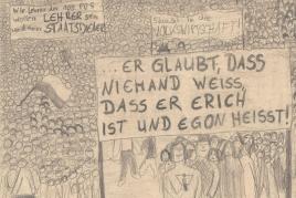 Ausschnitt aus einer Schülerzeichnung zu den Dresdner Montagsdemonstrationen, um 1990, © Foto: Stadtmuseum Dresden