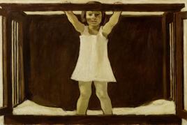 Albin Egger-Lienz, Die Tochter des Künstlers Ila im Kinderbettchen, 1916; 86,5 x 133 cm, Öl auf Leinwand  © Leopold Privatsammlung