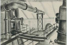 Franz Schroedter (1897 – 1968) Industrielandschaft Industrial landscape Kohlezeichnung auf Papier Charcoal on paper 24,6 x 35,3 cm Sammlung/Collection: Deutsche Kinemathek – Franz Schroedter Archiv © Franz Schroedter; Deutsche Kinemathek Berlin