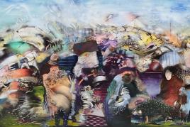 Ali Banisadr, Homo Deus, 2018, Oil on Linen, 82 x 120 inches, © Ali Banisadr, Courtesy the artist and  Galerie Thaddaeus Ropac Ali Banisadr, Homo Deus, 2018, Oil on Linen, 82 x 120 inches, © Ali Banisadr, Courtesy the artist and Galerie Thaddaeus Ropac