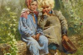 Konstantin E. Makovsky (1839 – 1915) | Zwei Kinder im Garten | Öl auf Holz 45,5 x 37 cm Taxe: 280.000 – 350.000 Euro