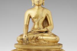 Lot 320 Große Figur des Buddha Shakyamuni Tibet, 18. Jh. Feuervergoldete Bronze, H 27,5 cm Schätzpreis: EUR 20.000 – 25.000,-