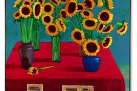 Image caption: David Hockney 30 Sunflowers Oil on canvas 182.9 x 182.9 cm Estimate upon request (c)  sothebys.com