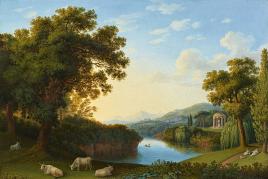 Nr. 395 858 Jacob Philipp Hackert Landschaft bei Caserta Signiert und datiert: Filippo Hackert dipinso 1797 Öl auf Leinwand, 66,5 x 97,5 cm