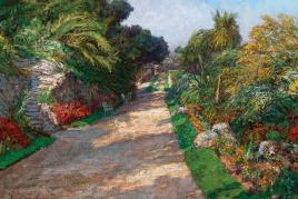 Olga Wisinger-Florian (Wien 1844–1926 Grafenegg) Gartenweg des Riviera Palace Hotels bei Monte Carlo, 1906, signiert Wisinger-Florian, Öl auf Karton, 50 x 71 cm, erzielter Preis € 137.500