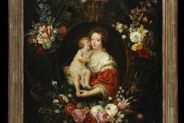 Ykens, Frans, 1601 Antwerpen - 1693 Öl/Lwd, doubl., 114,5 x 94 cm, " Madonna in einer steinernen Kartusche mit Blumen " Mindestpreis:	6.000 EUR