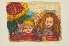 Bild 11: Otto Dix, Zwei Kinder mit Sonnenblume, Farblitografie, Ex.:73/80; 73,5&57,5 cm. 3.200 €