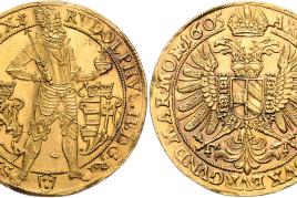 Rudolf II. GOLD 5 Dukaten 1605 Prag, Mm. Hans Lasanz. MzA 91, =17,32g, äusserst selten, versteigert für € 398.000