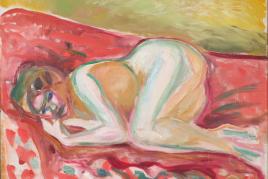 Edvard Munch, Crouching Nude, 1917-19.  Oil on canvas. 70 x 90 cm. Munch Museum, Oslo © Munchmuseet.