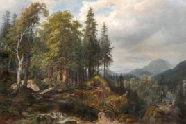 007   Carl Maria Nikolaus Hummel "Tannenwald mit Felsblöcken, Motiv aus dem Bayr[ischen]. Wald". 1869.