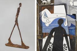 Links: Alberto Giacometti, Homme qui marche II (1960). Fondation Giacometti © Alberto Giacometti Succession  Rechts: Pablo Picasso, L’Ombre (1953). Musée national Picasso-Paris, © Succession Picasso 2021 Photo