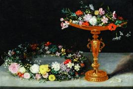 Jan Brueghel der Jüngere (1601-1678), Tazza mit Blumenkranz, Öl/Eichenholztafel, 36,6 x 53 cm, Taxe 65.000 €. Gutachten Dr. Klaus Ertz, Juni 2017.