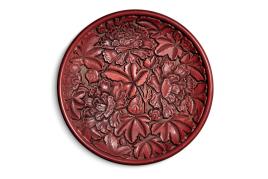 10916, A Magnificent Carved Cinnabar Lacquer 'Hibiscus' Dish