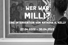 Ausstellungsübersicht: Installationsansicht Schlafende Milli (1911) von Ernst Ludwig Kirchner in der Sammlungsausstellung „Remix“ in der Kunsthalle Bremen, Foto: Marcus Meyer Photography | Abb. oben: Natasha A. Kelly, Videostill von Millis Erwachen, 2018 (Detail))