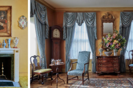 From left to right: William Merritt Chase, In the Studio, 1892; An Exceptionally Rare and Important Pair of Chinese Export Famille-Rose ‘Torchbearer’ Wall Sconces, circa 1740; An Important Chippendale Carved and Figured Mahogany Serpentine-Front and Side Dressing Chest Of Drawers, Circa 1785