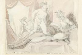 Johann Heinrich Füssli, Erotische Zeichnung mit drei Frauen und einem liegenden Mann, um 1809/10 Grafitstift, schwarze Kreide und Pinsel, aquarelliert, 19 x 24,3 cm Victoria and Albert Museum, London. Given by Michael Sadleir, London, Foto © Victoria and Albert Museum, London