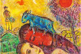 Marc Chagall The Lover with the Red Profile and the Blue Donkey, 1971 Oil and ink on canvas 15 × 18 in | 38.2 × 45.8 cm