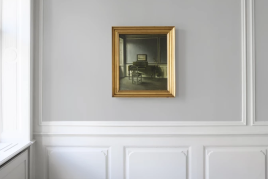 Vilhelm Hammershøi’s Interior. The Music Room, Strandgade 30, hanging on the wall of the very room it depicts Image © Iben Kaufmann