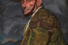 Plakat zur Ausstellung »Mythos Spanien. Ignacio Zuloaga (1870–1945)«: Ignacio Zuloaga, Halbfigurenbildnis eines Picadors, 1910, Öl auf Leinwand, 84 × 61,5 cm, Privatsammlung. Leihgabe im Museo de Segovia – Museo Zuloaga de Segovia