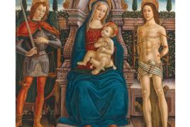 Filippo d'Antonio Filippelli (Badia a Passignano 1460-1506) Thronende Madonna mit Kind und den Heiligen Michael und Sebastian, Öl auf Holz, 116 x 114,5 cm, erzielter Preis € 390.000