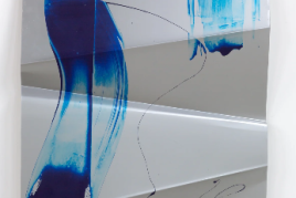 Hannah Perry, on the bonnets (blue), 2014, Ink, heat-wrap vinyl on aluminium, 150 x 109 cm, Courtesy of the artist