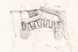 Abb.: Alvar Aalto. Oper und Musiktheater, Essen, 1959; 1961–1988, Bleistift und Farbstift auf Transparentpapier, 30 × 47,5 cm © Alvar Aalto Foundation