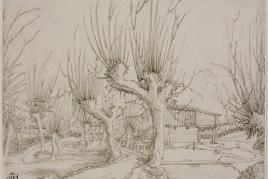 Landscape with Willows and a Water Millverso (recto); Study of a Male Head (verso) Wolf Huber (c) mfab.hu